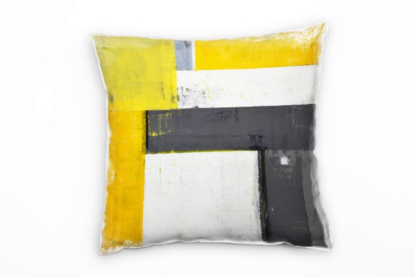 Abstrakt, gelb, grau, weiß, orange Deko Kissen 40x40cm für Couch Sofa Lounge Zierkissen