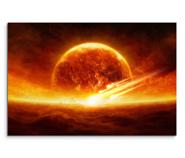 120x80cm Wandbild Planet Erde Explosion Feuer Apokalypse