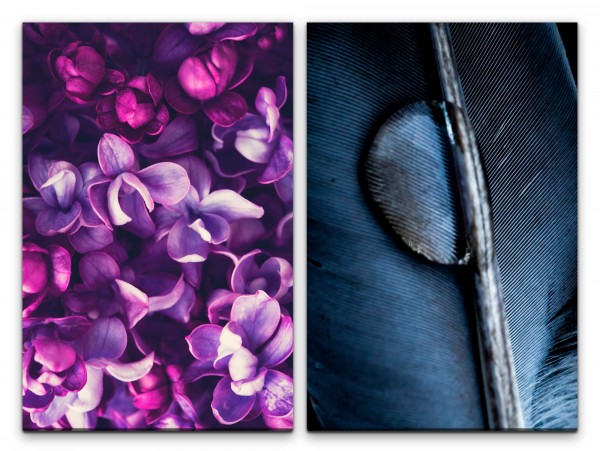 2 Bilder je 60x90cm Orchideen Blüten Feder Wassertropfen Fotokunst Dekorativ Makrofotografie