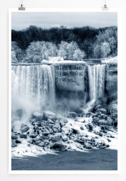 60x90cm Landschaftsfotografie Poster Niagara Wasserfall im Winter