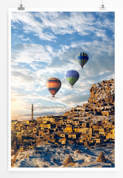 90x60cm Poster Urbane Fotografie Heißluftballons über dem sonnigen Cappadocia