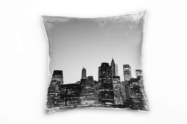 City, New York, Manhattan, Nacht, grau Deko Kissen 40x40cm für Couch Sofa Lounge Zierkissen