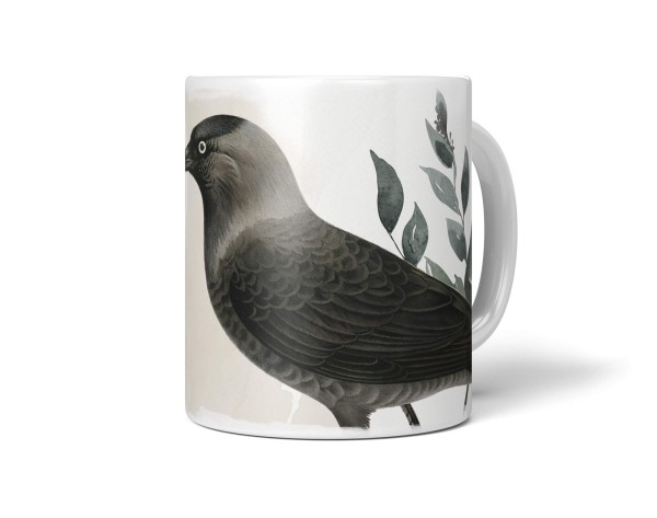 Dekorative Tasse mit schönem Vogel Motiv schwarzer Rabe Design Kunstvoll Einzigartig
