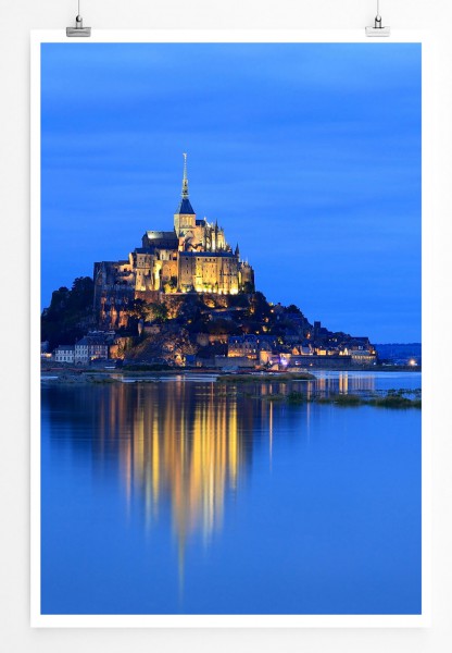 60x90cm Landschaftsfotografie Poster Mont Saint-Michel am Abend