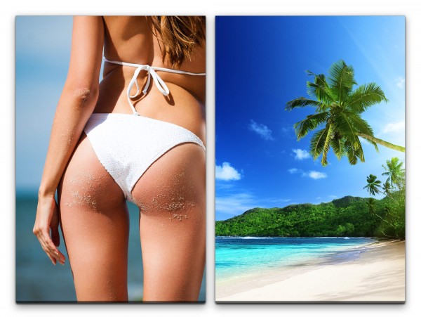 2 Bilder je 60x90cm Bikini Sexy Palmen Strand Traumurlaub Sommer Sonne