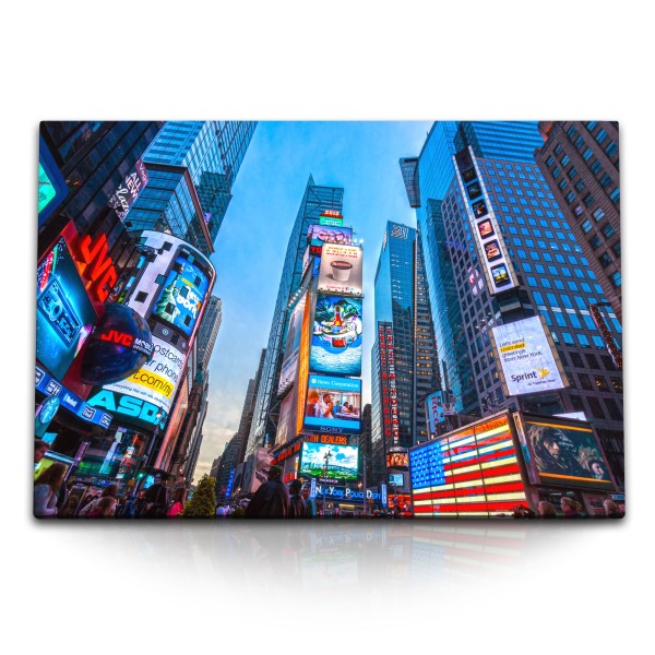 120x80cm Wandbild auf Leinwand New York Broadway Reklametafeln Stadt USA