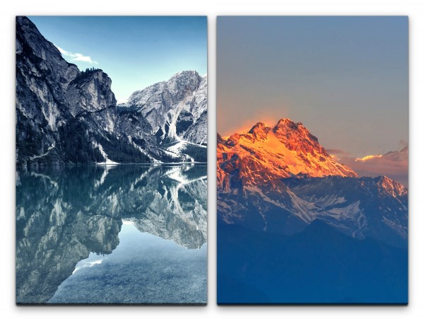 2 Bilder je 60x90cm Berge Bergsee Schneegipfel Klarheit Stille Unberührt Meditation
