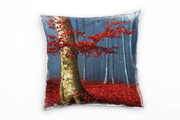 Herbst, Laubwald, Fantasie, rot, braun, blau Deko Kissen 40x40cm für Couch Sofa Lounge Zierkissen