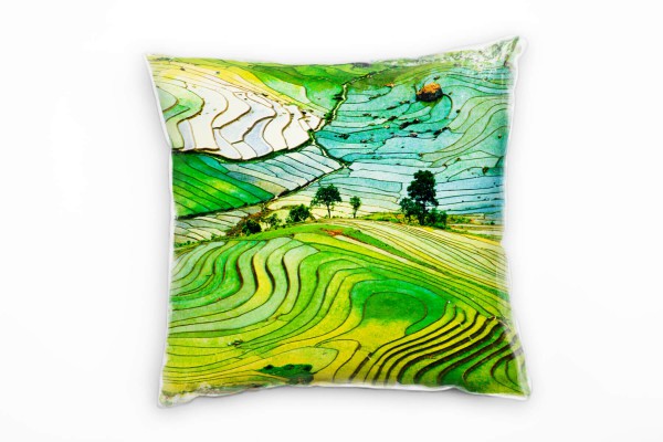 Landschaft, grün, Reisfeld, Vietnam Deko Kissen 40x40cm für Couch Sofa Lounge Zierkissen