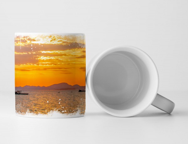 Tasse Geschenk Wunderschöner Sonnenuntergang mit Booten