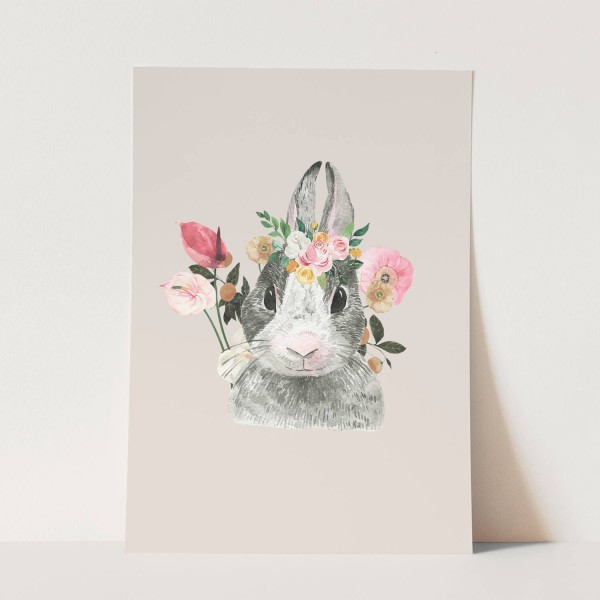 Wandbild Tier Motiv kleiner Hase mit Blumen Blüten Herzig Lieblich Süß