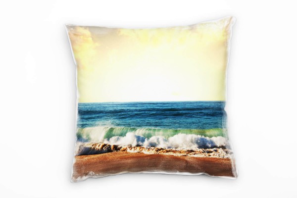 Strand und Meer, braun, blau, Sonnenuntergang Deko Kissen 40x40cm für Couch Sofa Lounge Zierkissen