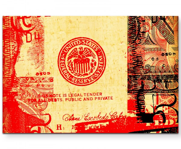 abstraktes Bild  US-Dollar mit roten Elementen - Leinwandbild