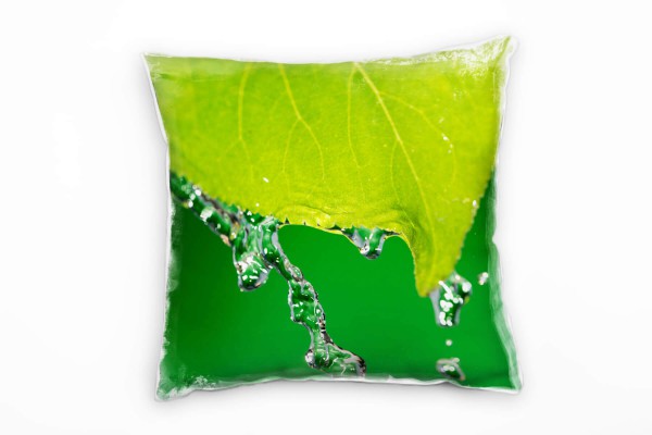 Macro, Laubblatt, Wassertropfen, grün Deko Kissen 40x40cm für Couch Sofa Lounge Zierkissen