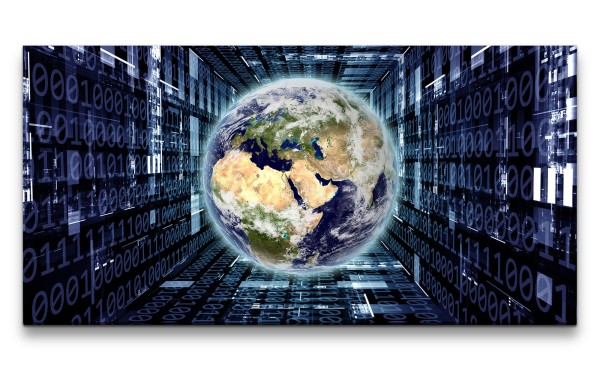 Leinwandbild 120x60cm Planet Erde Technik Zahlen Daten Krypto Zukunft