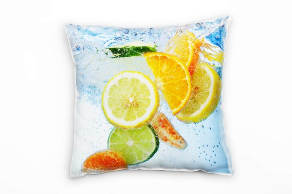 Natur, gelb, blau, orange, Zitrone, Orange Deko Kissen 40x40cm für Couch Sofa Lounge Zierkissen