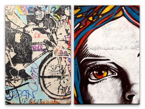 2 Bilder je 60x90cm Street Art Graffiti Wand Berlin Straßenkunst Hip Hop Bunt