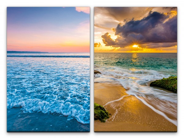 2 Bilder je 60x90cm Horizont Meer Wellen Strand Sonnenuntergang Wolken Freiheit