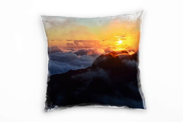 Landschaft, Sonnenuntergang, Berge, Wolken, orange Deko Kissen 40x40cm für Couch Sofa Lounge Zierkis