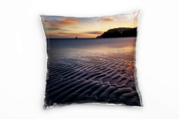 Strand, Ostsee, Sonnenuntergang, orange, grau Deko Kissen 40x40cm für Couch Sofa Lounge Zierkissen