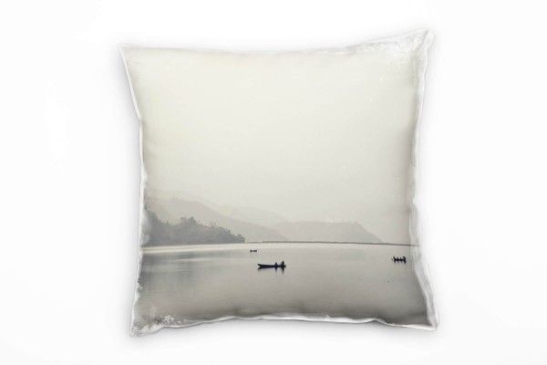 Seen, Berge, Wasser, weiß, hell, Boote Deko Kissen 40x40cm für Couch Sofa Lounge Zierkissen
