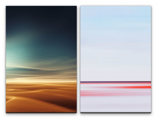 2 Bilder je 60x90cm Horizont Sahara Himmel Rosa Minimal Sonnenuntergang Abstrakt
