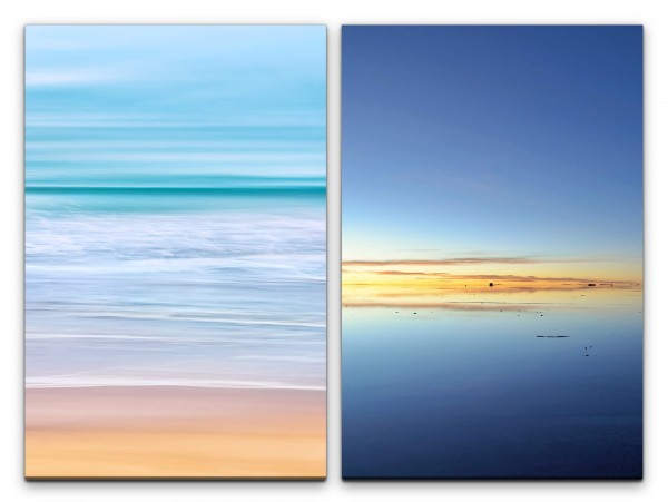 2 Bilder je 60x90cm Meer Wellen Horizont Abstrakt Sonnenuntergang Stille Seelenruhe