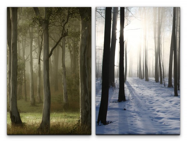 2 Bilder je 60x90cm Wald Bäume Schnee Winter Verlassen Natur Heilsam