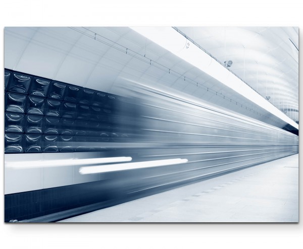 Abstrakte Fotografie  U-Bahnstation mit schnellem Zug - Leinwandbild