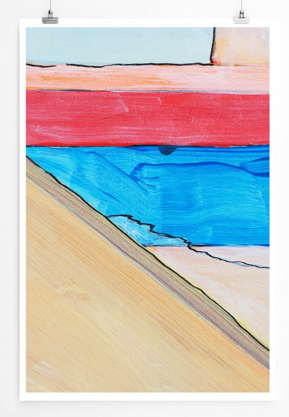 60x90cm Abstraktes helles Bild mit roten orangen und blauen Elementen