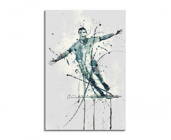 Cristiano Ronaldo IV 90x60cm Keilrahmenbild Kunstbild Aquarell Art Wandbild auf Leinwand fertig ger