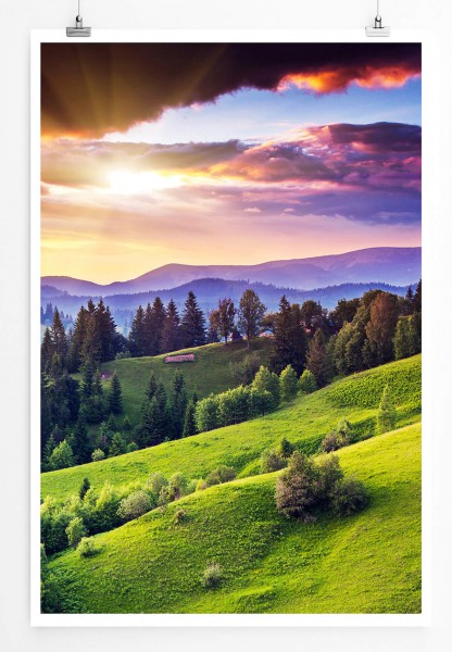 60x90cm Landschaftsfotografie Poster Morgensonne auf dem Land Ukraine