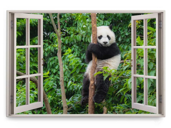 Wandbild 120x80cm Fensterbild Panda Wald Baum Grün Tierfotografie