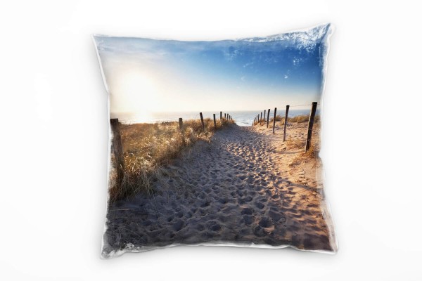 Strand und Meer, Nordsee, Gras, Sonne, beige Deko Kissen 40x40cm für Couch Sofa Lounge Zierkissen