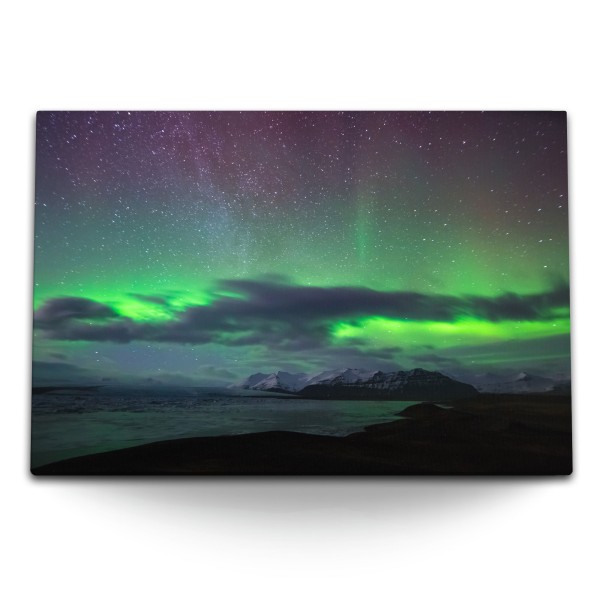 120x80cm Wandbild auf Leinwand Polar grüner Himmel Sterne Astrofotografie