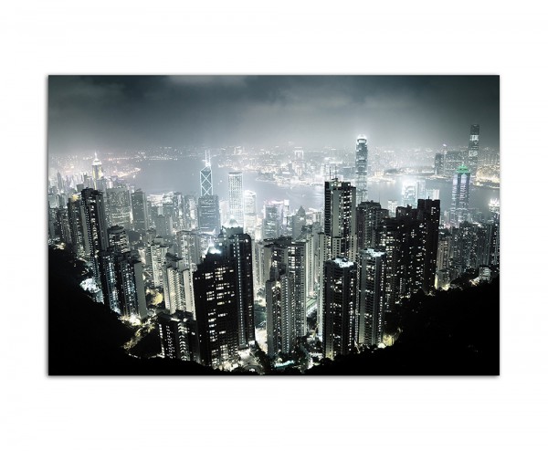 120x80cm Hong Kong Wolkenkratzer Nacht Lichter