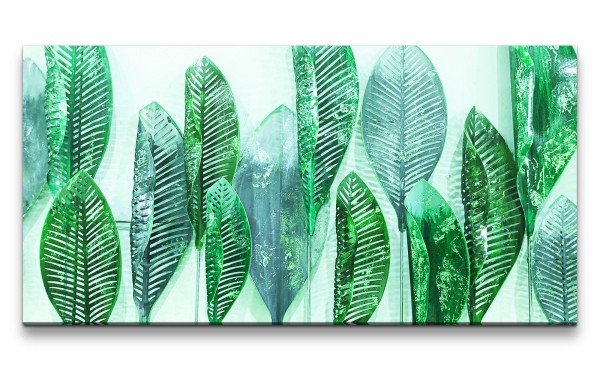 Leinwandbild 120x60cm Blätter aus Metall Kunstvoll Dekorativ Grün