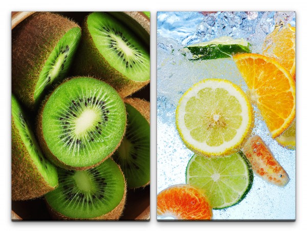 2 Bilder je 60x90cm Kiwis Zitronen Orangen Wasser Früchte Frisch Küche