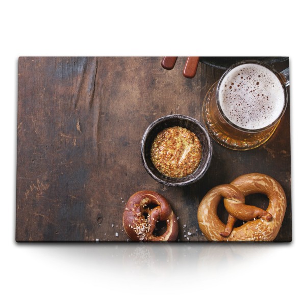 120x80cm Wandbild auf Leinwand Bier Brezel Bayern Küchenbild Barbild Gastronomie