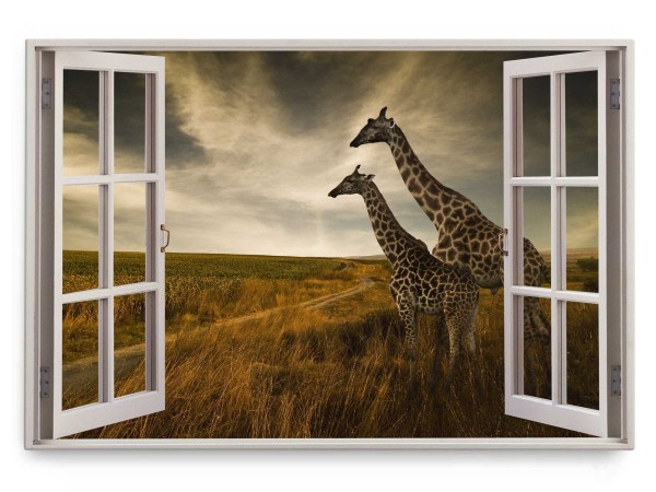 Wandbild 120x80cm Fensterbild Afrika Wildnis Giraffen Horizont Natur