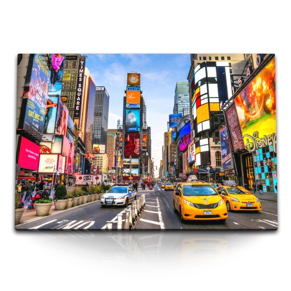 120x80cm Wandbild auf Leinwand New York gelbe Taxis Broadway Großstadt