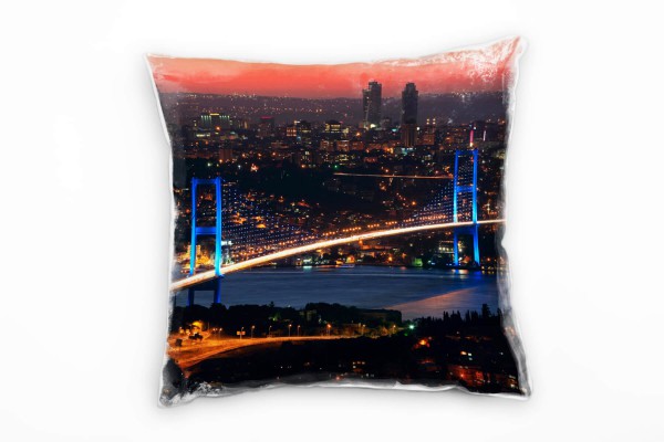 Urban und City, schwarz, orange, Bosporus Brücke Deko Kissen 40x40cm für Couch Sofa Lounge Zierkisse