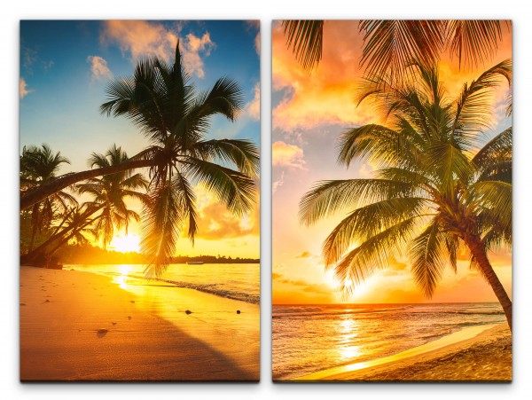 2 Bilder je 60x90cm Palmen Traumstrand Karibik Sommer Traumurlaub Erholsam Meer