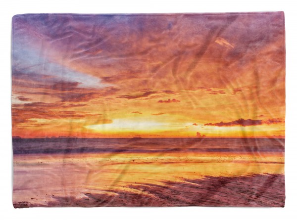 Handtuch Strandhandtuch Saunatuch Kuscheldecke mit Fotomotiv Meer Horizont Sonn