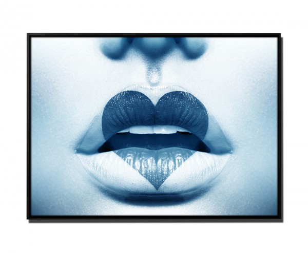 105x75cm Leinwandbild Petrol Lippen mit Herzform