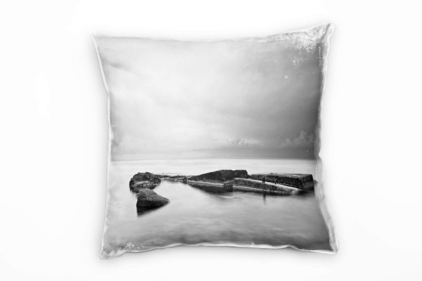 Seen, schwarz, weiß, Felsen, Wasser Deko Kissen 40x40cm für Couch Sofa Lounge Zierkissen