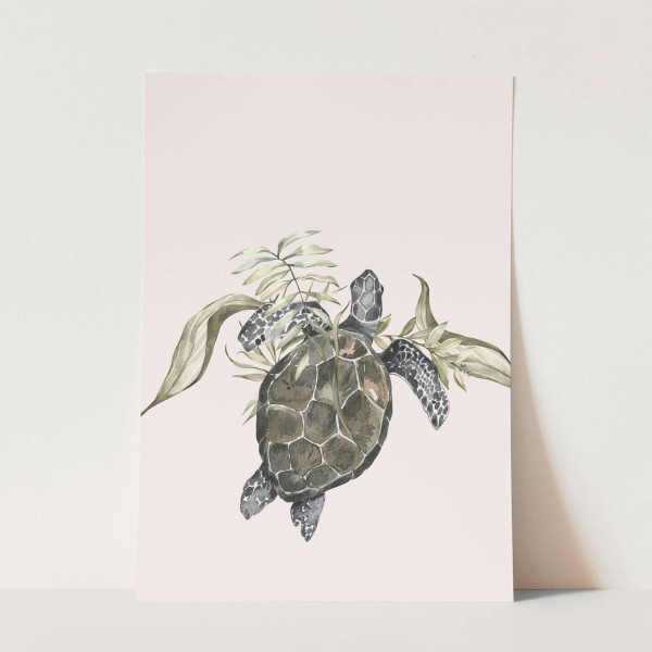 Wandbild Seeschildkröte unter Wasser Pflanzen Wasserfarben Aquarell