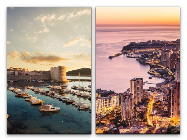 2 Bilder je 60x90cm Monte Carlo Monaco Luxus Meer Boote Abenddämmerung Urlaub