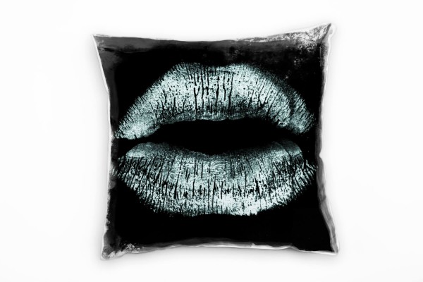Macro, schwarz, weiß, Lippen, Detailaufnahme Deko Kissen 40x40cm für Couch Sofa Lounge Zierkissen