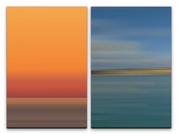 2 Bilder je 60x90cm Horizont Orange Blau Türkis Wandbild Leinwand Geschenk